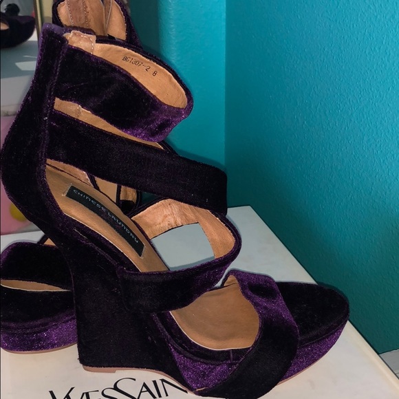 New purple velvet wedges high heels goth retro - Picture 7 of 8